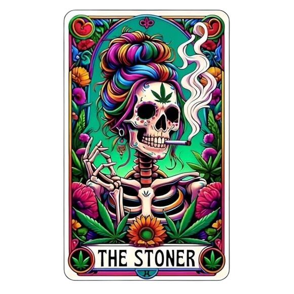 Wall Art Print - Skeleton Tarot Card the Stoner - Decor 420 Work Office Bedroom - Picture 1 of 1